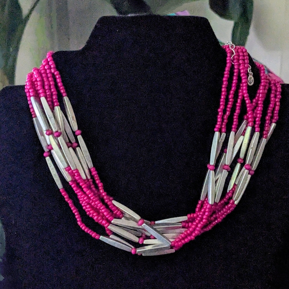 Premier Designs Pink and Silver Multi-Strand Bold Choker